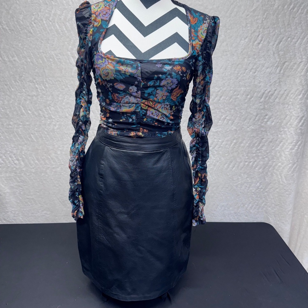 Vintage Compagnie Internationale Express Black Leather Pencil Skirt 9/10 23402